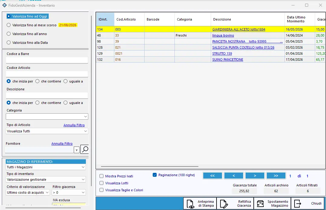 Inventario in FidoGest Azienda